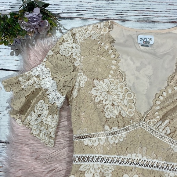 Saylor Ivory Maggy Floral Lace V-Neck Sheath Midi Dress Womens - Picture 6 of 10